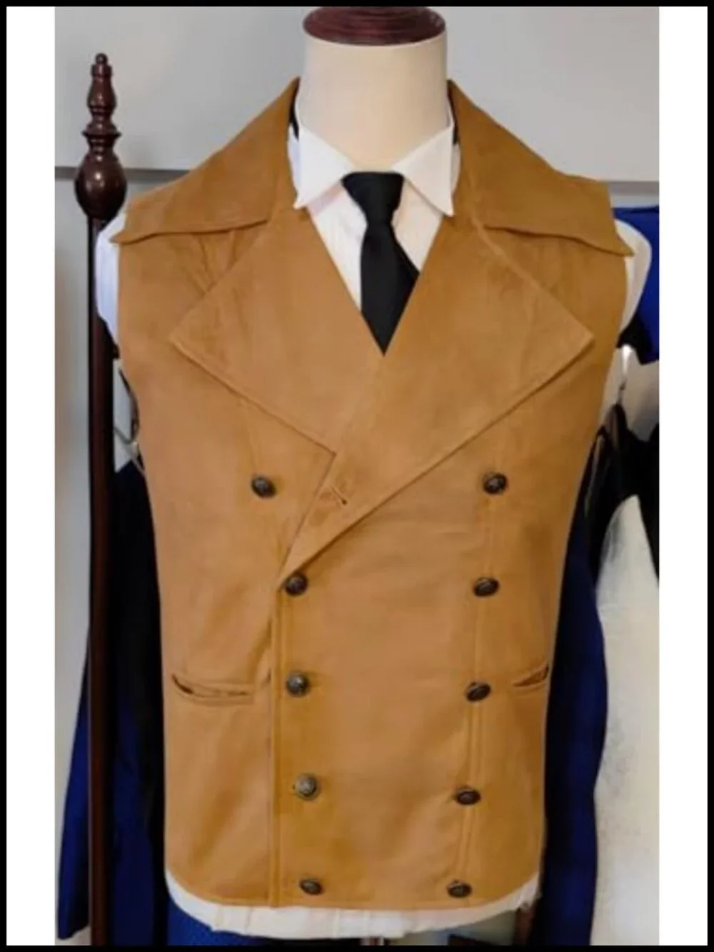 Double Breasted Vest Groomsman Wedding Waistcoat Wide Lapel Faux Suede Casual